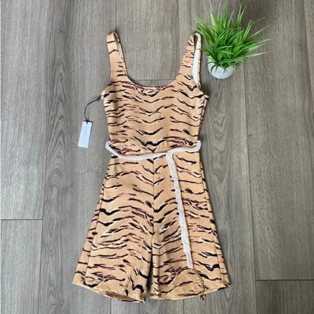 We Wore What Active Scoop Bodysuit In Brushed Tiger / Tan Size Small